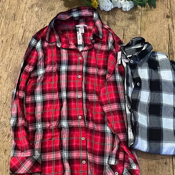 Victoria's Secret Red and Black Plaid night shirts nwt.size xl - Picture 4 of 7